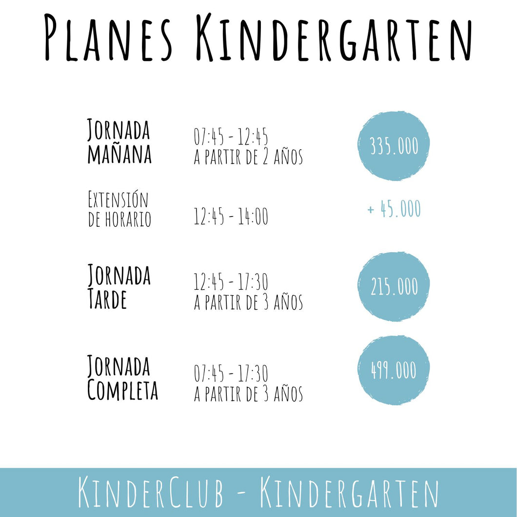 Kindergarten - 1 jornada TARDE (12:45 - 17:30) - PASE LIBRE